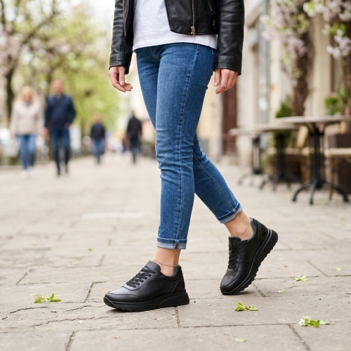 Дамски спортни обувки от естествена кожа черни 606