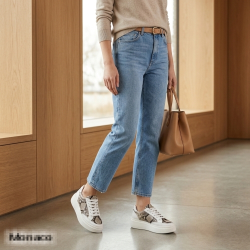 Дамски спортни обувки от естествена кожа в бяло и змия 217