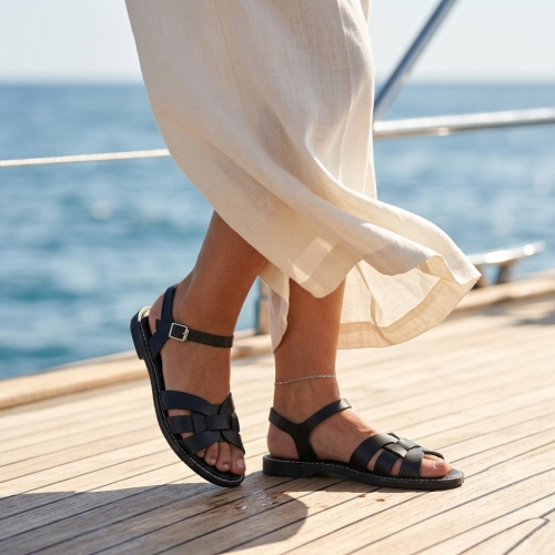 Дамски ежедневни сандали от естествена кожа черни 5571 Oh My Sandals