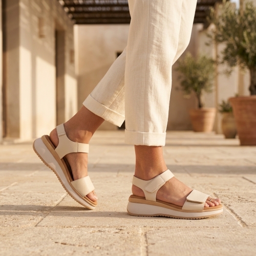 Дамски ежедневни сандали от естествена кожа бежови 5660 Oh My Sandals