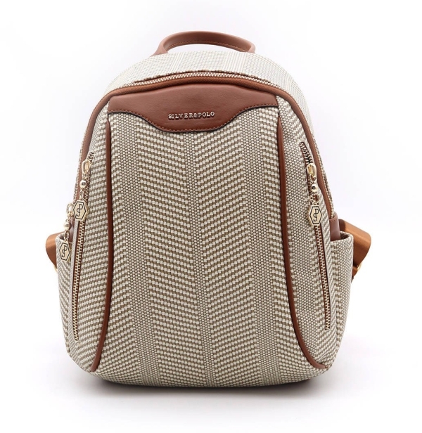 Дамска раница в бежово и кафяво 906 M132 Hasir Silver&Polo