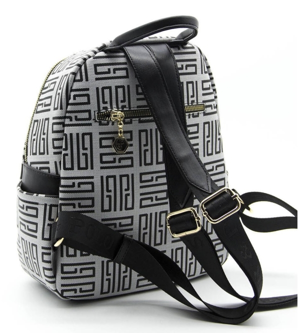Дамска раница в бяло и черно 906 M11 PP Labirent Silver&Polo