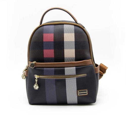 Дамска раница в кафяво и цветове 1061 M2 Ekose Silver&Polo