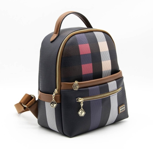 Дамска раница в кафяво и цветове 1061 M2 Ekose Silver&Polo