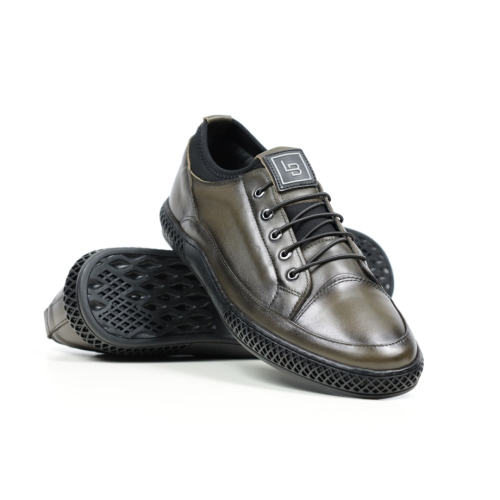 Мъжки спортни обувки от естествена кожа тъмно зелени C2801