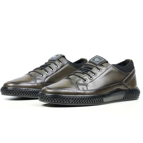 Мъжки спортни обувки от естествена кожа тъмно зелени C2801