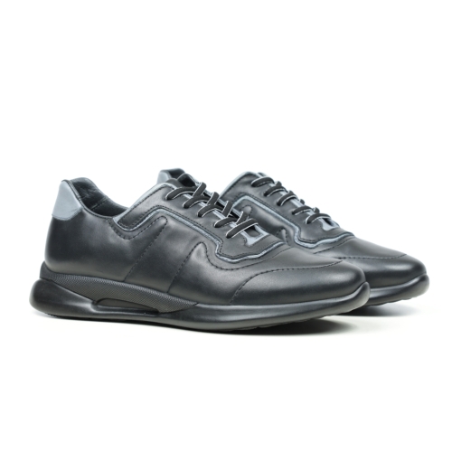 Мъжки спортни обувки от естествена кожа в черно и сиво 1428