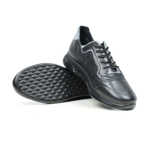 Мъжки спортни обувки от естествена кожа в черно и сиво 1428