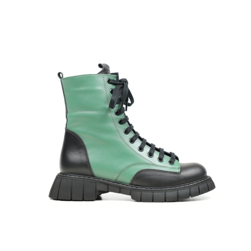 Дамски ежедневни боти от естествена кожа в черно и зелено 46-01