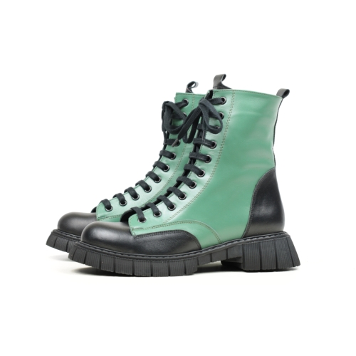 Дамски ежедневни боти от естествена кожа в черно и зелено 46-01