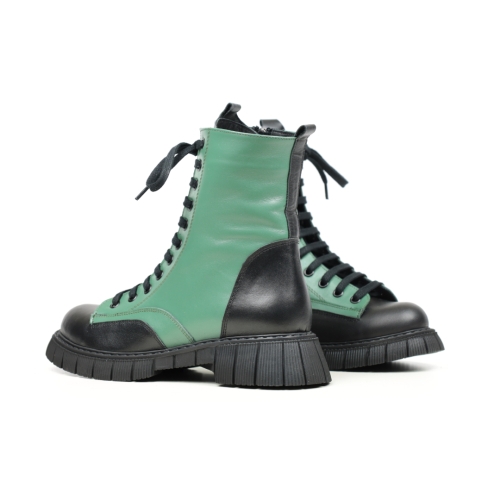 Дамски ежедневни боти от естествена кожа в черно и зелено 46-01