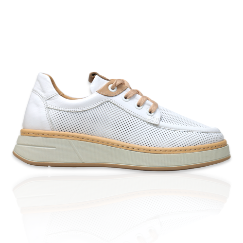 Дамски ежедневни обувки от естествена кожа в бяло и бежово 796-1-03-95