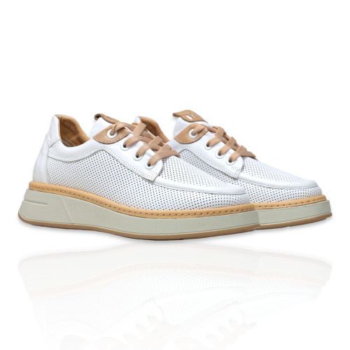 Дамски ежедневни обувки от естествена кожа в бяло и бежово 796-1-03-95