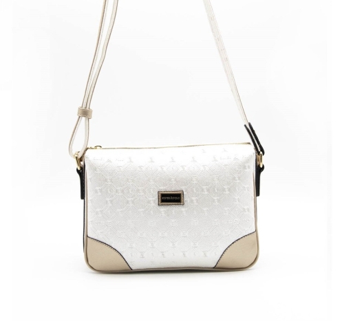 Дамска чанта през рамо в сребро пудра и бежово 784 M46 P.Baski Silver&Polo