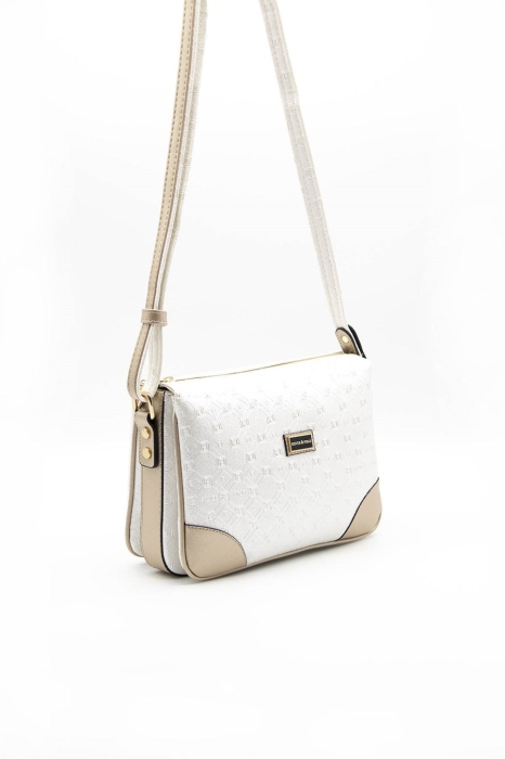 Дамска чанта през рамо в сребро пудра и бежово 784 M46 P.Baski Silver&Polo