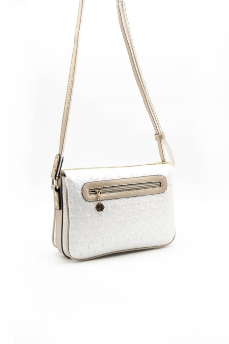 Дамска чанта през рамо в сребро пудра и бежово 784 M46 P.Baski Silver&Polo