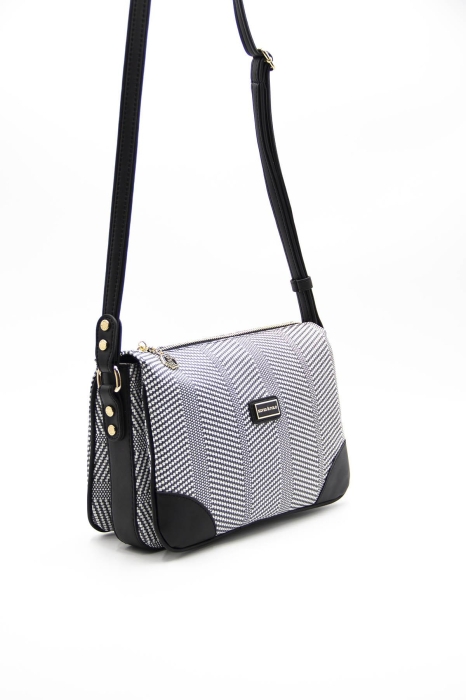 Дамска чанта през рамо в бяло и черно 784 M132 Hasir Silver&Polo
