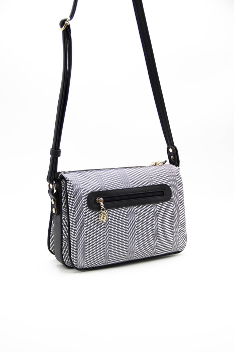Дамска чанта през рамо в бяло и черно 784 M132 Hasir Silver&Polo