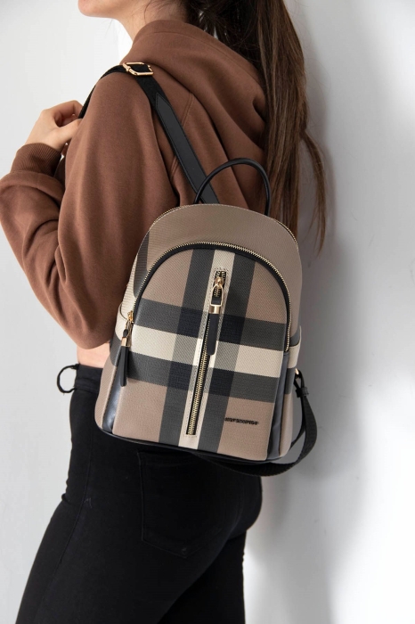 Дамска раница в бежово и черно 901 M80 Kareli Ekose Silver&Polo