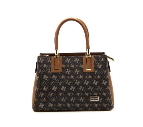 Дамска елегантна чанта в черно и камел 1000 M178 SP Print Silver&Polo