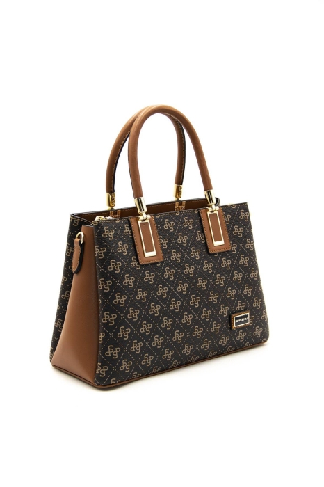 Дамска елегантна чанта в черно и камел 1000 M178 SP Print Silver&Polo