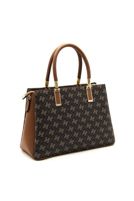 Дамска елегантна чанта в черно и камел 1000 M178 SP Print Silver&Polo