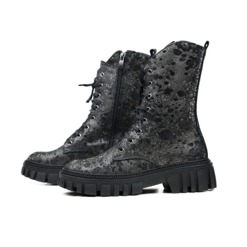 Дамски ежедневни боти от естествен набук в черно и графит 2337/224