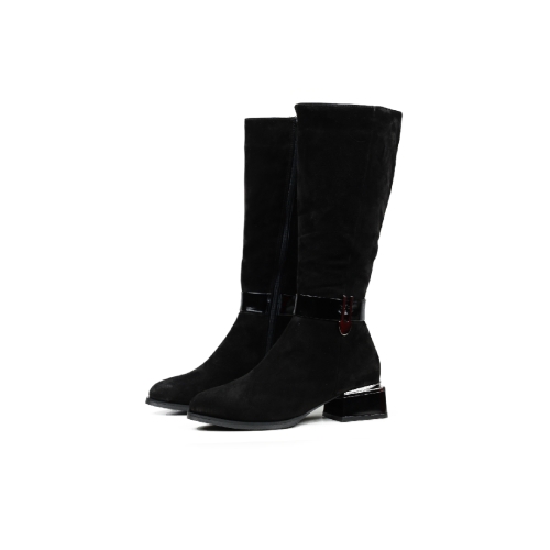 Дамски елегантни ботуши от естествен велур черни 206-703