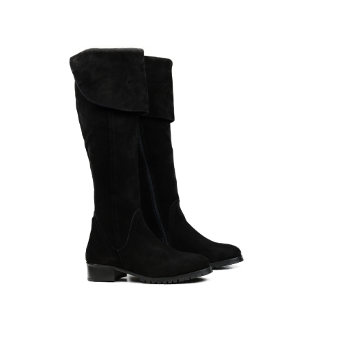 Дамски ежедневни ботуши чизми от естествен велур черни 176-705