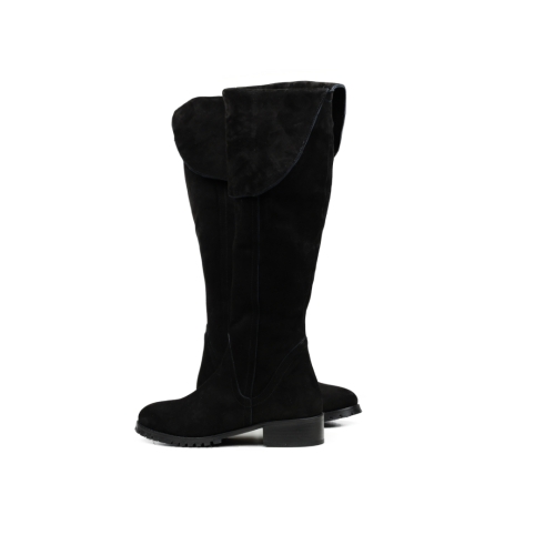 Дамски ежедневни ботуши чизми от естествен велур черни 176-705