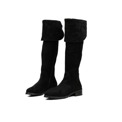 Дамски ежедневни ботуши чизми от естествен велур черни 176-705