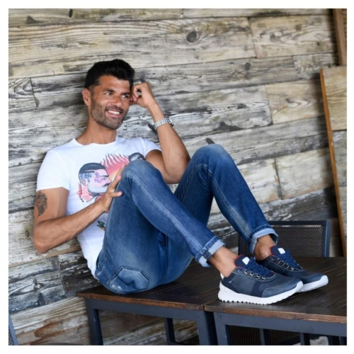 Мъжки спортни обувки от естествена кожа сини 5152-2001 Baerchi