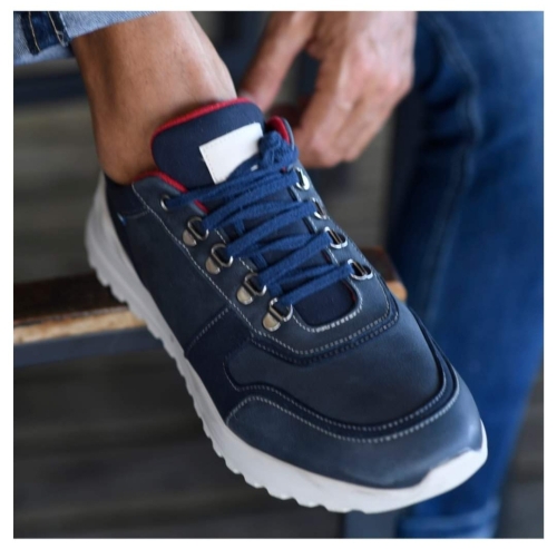 Мъжки спортни обувки от естествена кожа сини 5152-2001 Baerchi