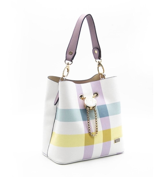 Дамска елегантна чанта в бяло и лилаво 967 M71 Kareli Ekose Silver&Polo