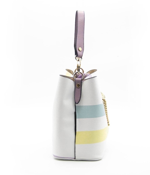 Дамска елегантна чанта в бяло и лилаво 967 M71 Kareli Ekose Silver&Polo