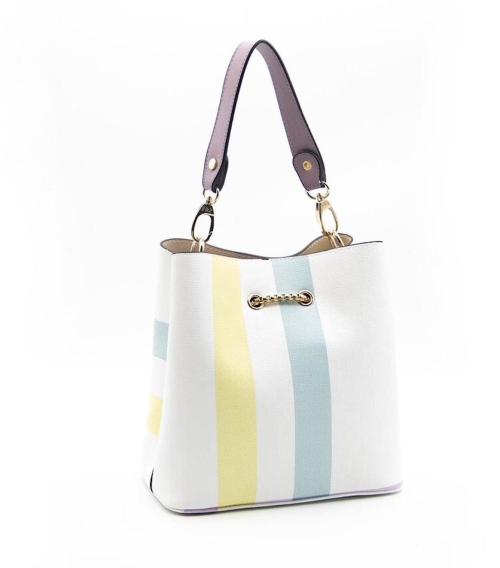 Дамска елегантна чанта в бяло и лилаво 967 M71 Kareli Ekose Silver&Polo