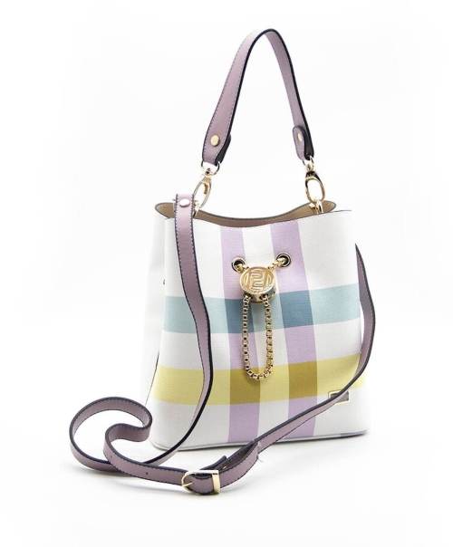 Дамска елегантна чанта в бяло и лилаво 967 M71 Kareli Ekose Silver&Polo