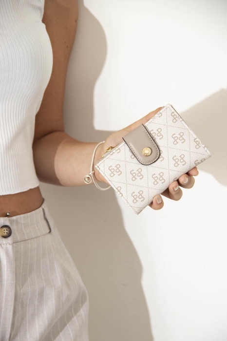 Дамски портфейл бежов 1107 M178 SP print Silver&Polo