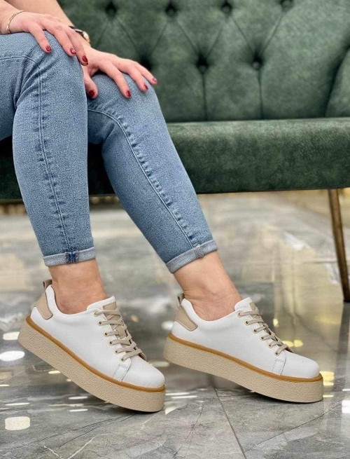 Дамски спортни обувки от естествена кожа в бяло 2023-15754