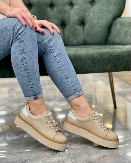 Дамски спортни обувки от естествена кожа бежови 2023-15754