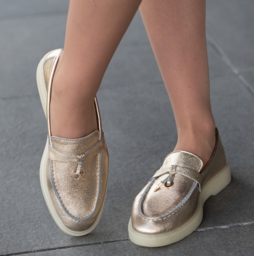 Дамски мокасини от естествена кожа златни 390-1012 Angelina Ricci