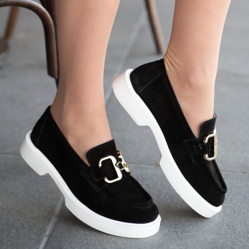 Дамски мокасини от естествена кожа черни 390-1022 Angelina Ricci