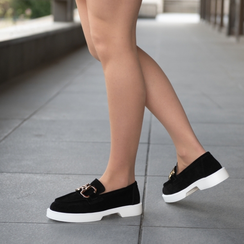 Дамски мокасини от естествена кожа черни 390-1022 Angelina Ricci