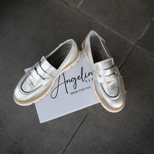 Дамски мокасини от естествена кожа сребро 152-352 Angelina Ricci