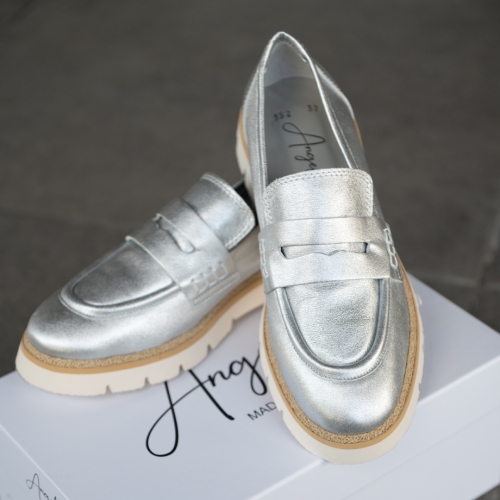 Дамски мокасини от естествена кожа сребро 152-352 Angelina Ricci