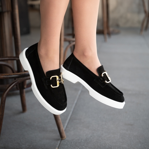 Дамски мокасини от естествена кожа черни 390-1022 Angelina Ricci