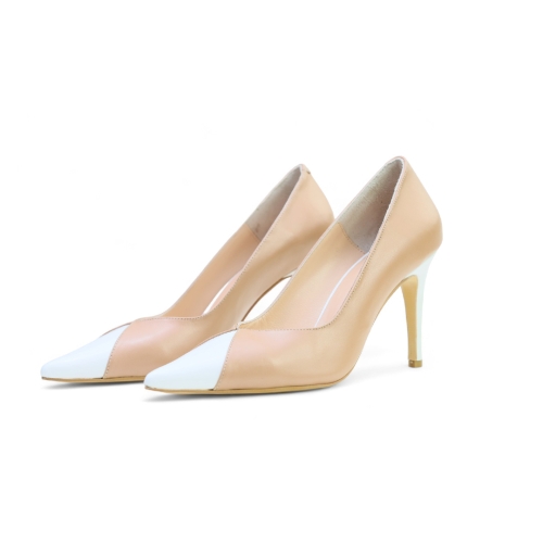 Дамски елегантни обувки от естествена кожа в бяло и бежово 271-22 Angelina Ricci