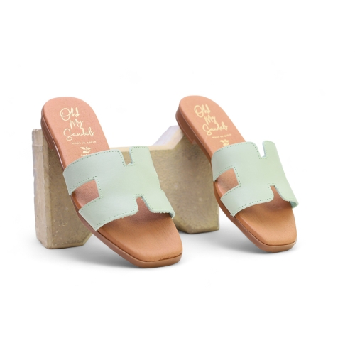 Дамски ежедневни чехли от естествена кожа зелени 5321 Oh My Sandals