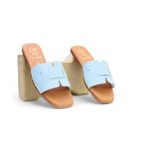 Дамски ежедневни чехли от естествена кожа сини 5315 Oh My Sandals