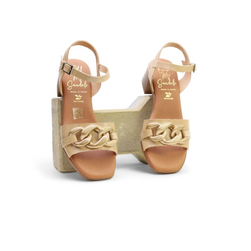 Дамски ежедневни сандали от естествен лак камел 5354 Oh My Sandals